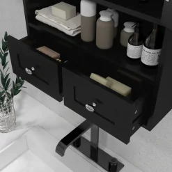 Armario de baño Bosque Kleankin doble puerta con compartimento negro 66x50,8x17,8 cm