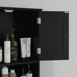 Armario de baño Bosque Kleankin doble puerta con compartimento negro 66x50,8x17,8 cm