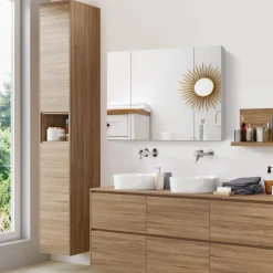 Armario de baño Chakra Kleankin con luz LED blanco 75x90x15 cm
