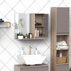 Armario de baño colgante Homcom con espejo natural/gris 49,2x57x14,2 cm