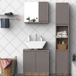 Armario de baño colgante Homcom con espejo natural/gris 49,2x57x14,2 cm