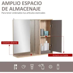 Armario de baño colgante Homcom con espejo natural/gris 49,2x57x14,2 cm