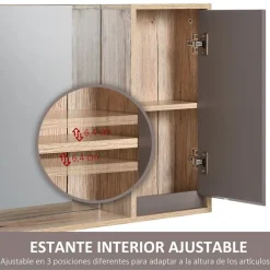Armario de baño colgante Homcom con espejo natural/gris 49,2x57x14,2 cm
