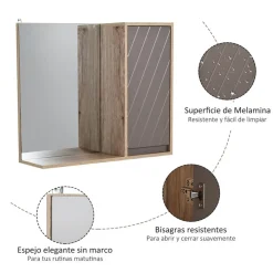 Armario de baño colgante Homcom con espejo natural/gris 49,2x57x14,2 cm