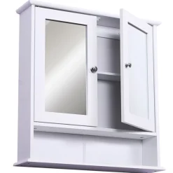Armario de baño con espejo blanco 56x13x58 cm