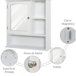 Armario de baño con espejo para pared blanco 63x60x18 cm