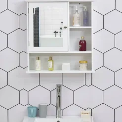 Armario de baño con espejo para pared blanco 63x60x18 cm