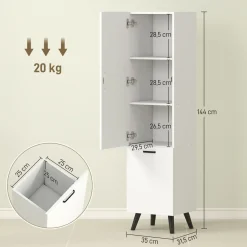 Armario de baño Elite Homcom 2 puertas blanco 144x35x31,5 cm
