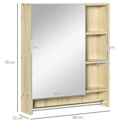 Armario de baño Enebro Kleankin con espejo, estantes y toallero natural 70x60x15 cm
