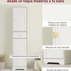 Armario de baño Eterna Homcom 2 puertas con un cajón blanco 170x40x29,5 cm