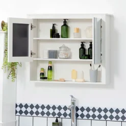Armario de baño Kosi Homcom 2 puertas con espejo + 1 estante abierto blanco 65x80x20 cm