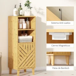 Armario de baño Índico Homcom con puerta y estante natural 90x32x30 cm