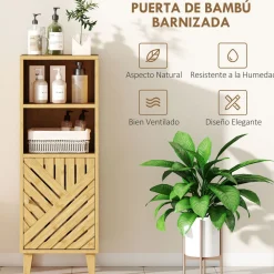 Armario de baño Índico Homcom con puerta y estante natural 90x32x30 cm