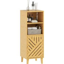 Armario de baño Índico Homcom con puerta y estante natural 90x32x30 cm