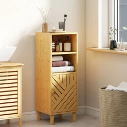 Armario de baño Índico Homcom con puerta y estante natural 90x32x30 cm