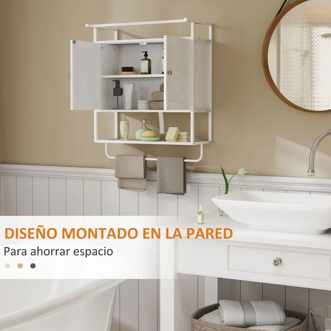 Armario de baño Positive Homcom 2 puertas con toallero blanco 75x63x34 cm
