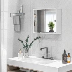 Armario de baño Purpurita Kleankin con espejo blanco brillo 45x55x15 cm
