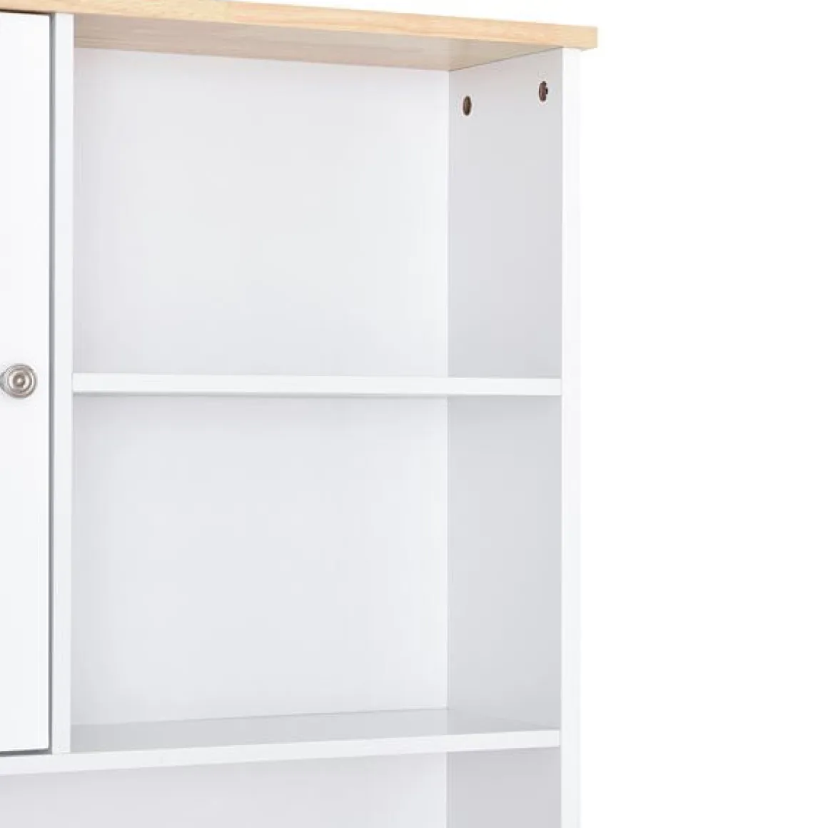 Armario de cocina Homcom estantes con puertas de cristal blanco/natural 183x80x37 cm