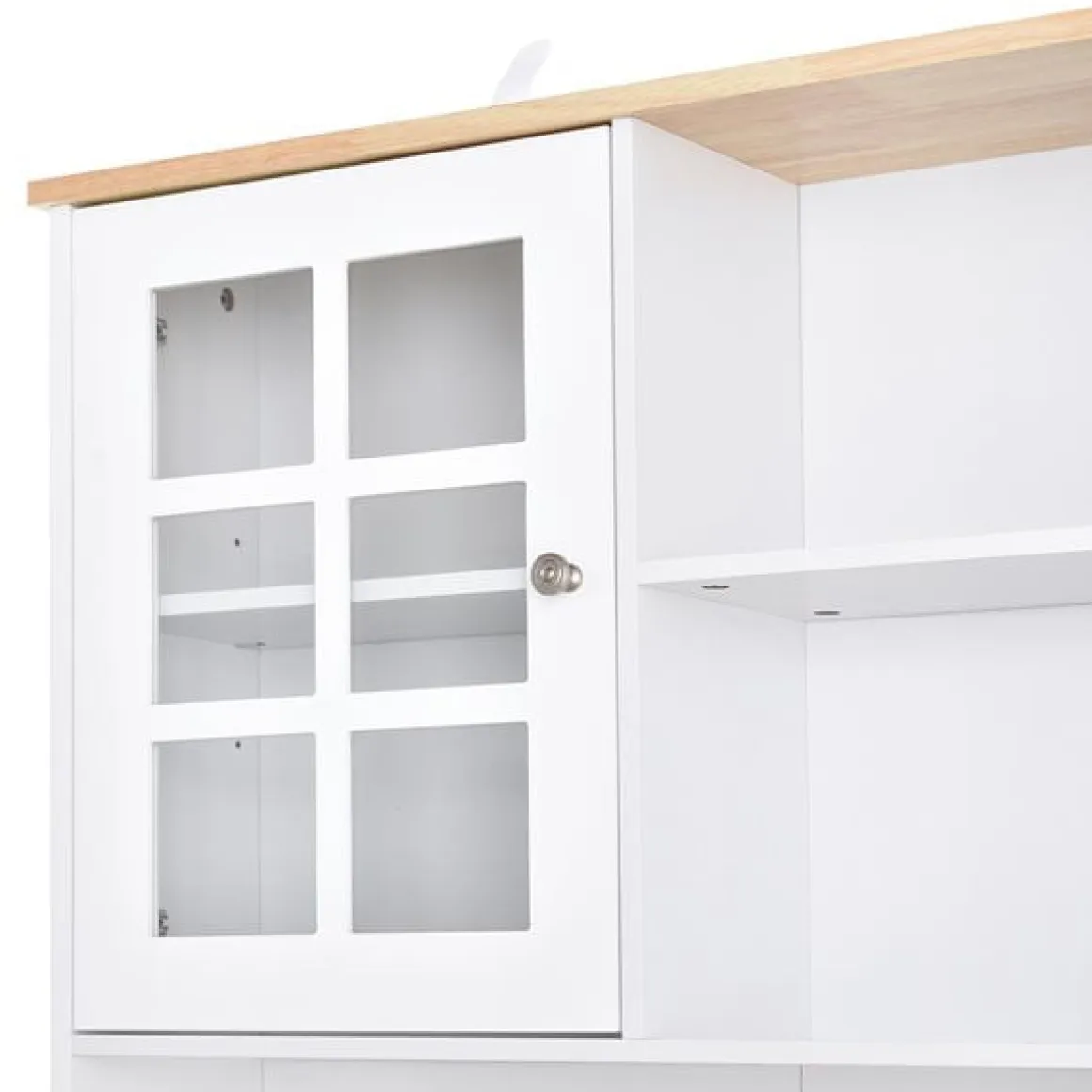 Armario de cocina Homcom estantes con puertas de cristal blanco/natural 183x80x37 cm