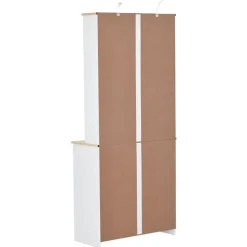 Armario de cocina Homcom estantes con puertas de cristal blanco/natural 183x80x37 cm