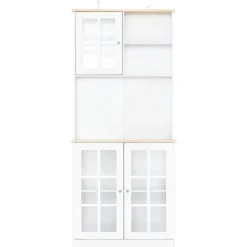 Armario de cocina Homcom estantes con puertas de cristal blanco/natural 183x80x37 cm