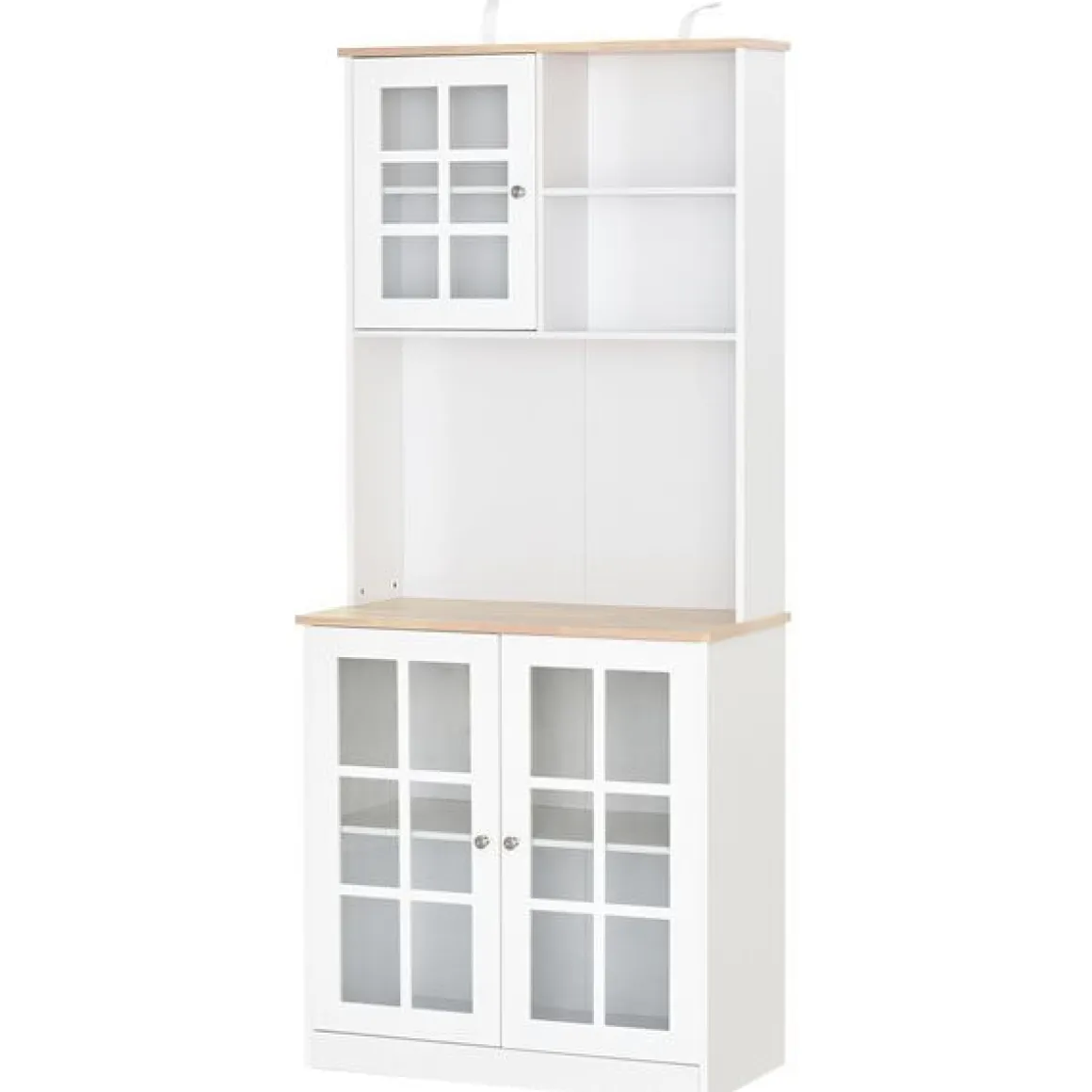 Armario de cocina Homcom estantes con puertas de cristal blanco/natural 183x80x37 cm