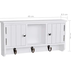 Armario de pared tipo recibidor 2 puertas 1 estante 3 ganchos blanco 20x40x8,5 cm