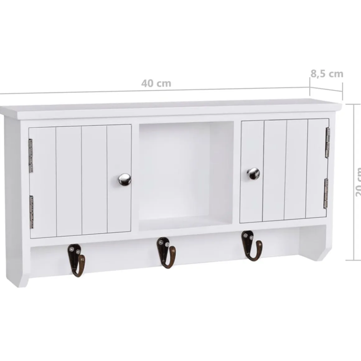 Armario de pared tipo recibidor 2 puertas 1 estante 3 ganchos blanco 20x40x8,5 cm