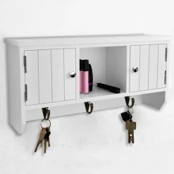 Armario de pared tipo recibidor 2 puertas 1 estante 3 ganchos blanco 20x40x8,5 cm