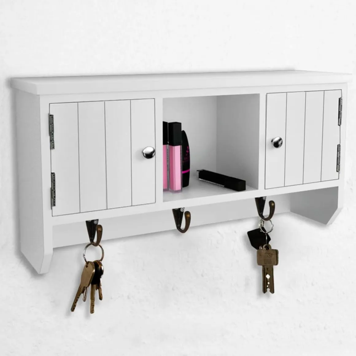Armario de pared tipo recibidor 2 puertas 1 estante 3 ganchos blanco 20x40x8,5 cm