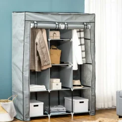 Armario de tela Homcom 8 estantes 2 barras plegable 162,5x125x43 cm