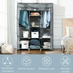 Armario de tela Homcom 8 estantes 2 barras plegable 162,5x125x43 cm
