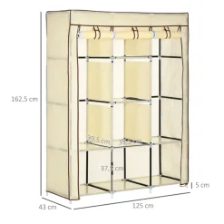 Armario de tela Homcom 8 estantes 2 barras plegable 162,5x125x43 cm