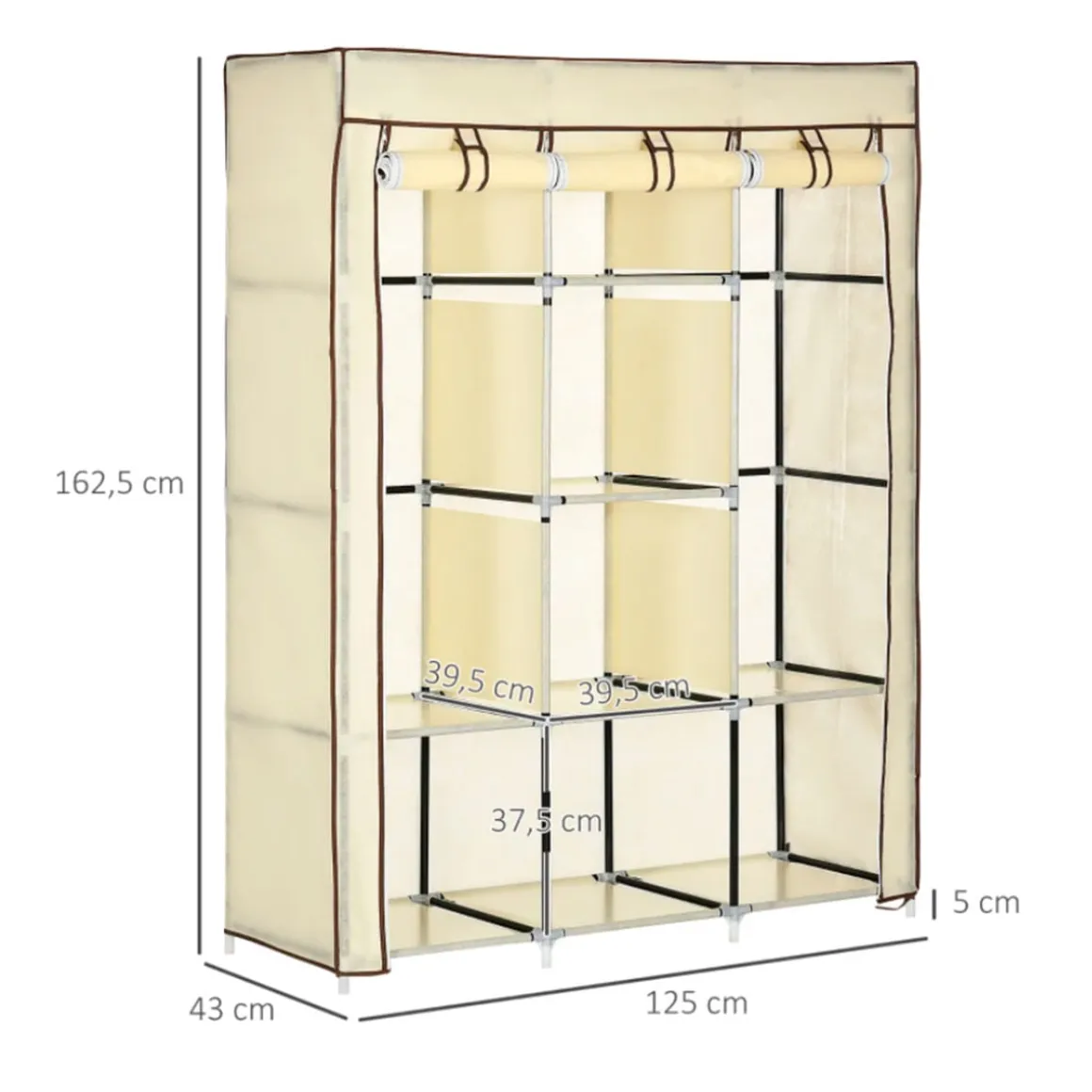 Armario de tela Homcom 8 estantes 2 barras plegable 162,5x125x43 cm
