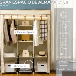 Armario de tela Homcom 8 estantes 2 barras plegable 162,5x125x43 cm