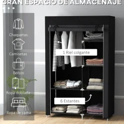 Armario de tela Nexo Homcom 6 estantes + 1 barra 162,5x103x43 cm