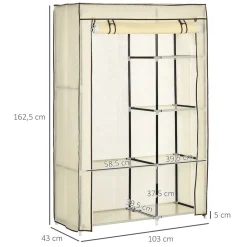 Armario de tela Tula Homcom plegable 6 estantes + 1 barra 162,5x103x43 cm