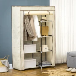 Armario de tela Tula Homcom plegable 6 estantes + 1 barra 162,5x103x43 cm