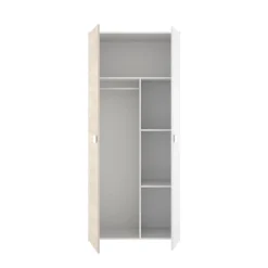 Armario Dina 2 puertas + barra para colgar + estantes blanco/natural 205x90x52 cm