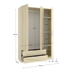 Armario Emax 3 puertas con 2 cajones 203,5x136,6x51,4 cm