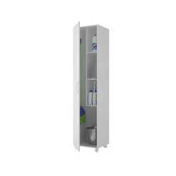 Armario escobero Oli 1 puerta + 3 estantes + ruedas blanco 185x41x41 cm