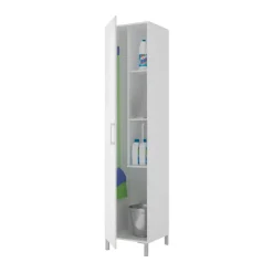 Armario escobero Oli 1 puerta + 3 estantes + ruedas blanco 185x41x41 cm