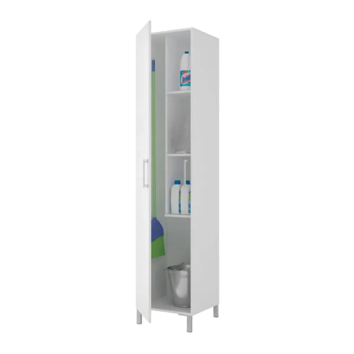 Armario escobero Oli 1 puerta + 3 estantes + ruedas blanco 185x41x41 cm