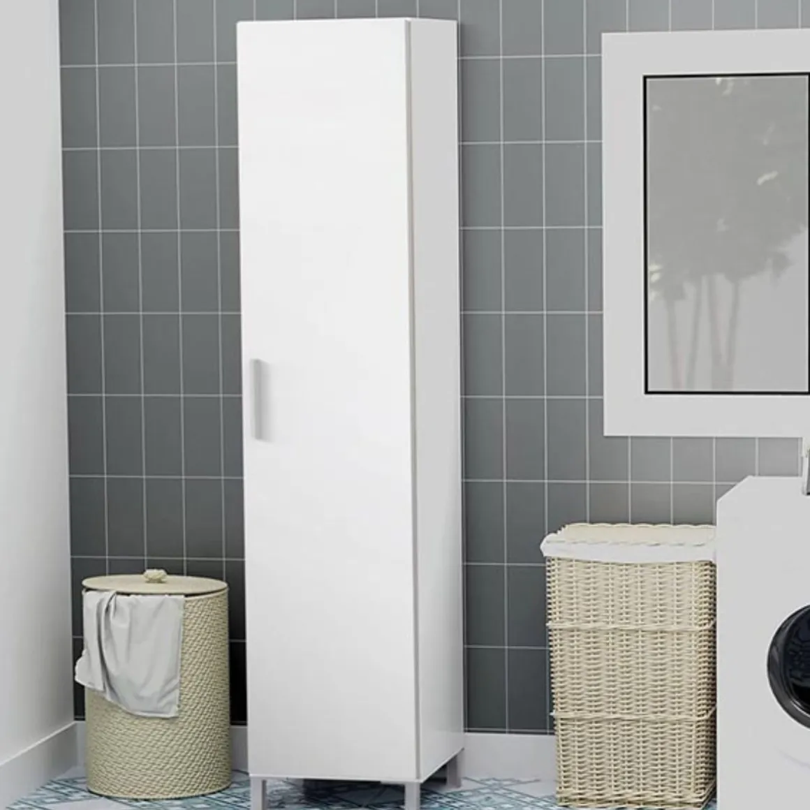 Armario escobero Zone 1 puerta + 4 estantes blanco 188x41,4x34,5 cm