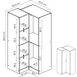 Armario esquinero Essen 2 módulos 4 puertas natural 184x214x91 cm