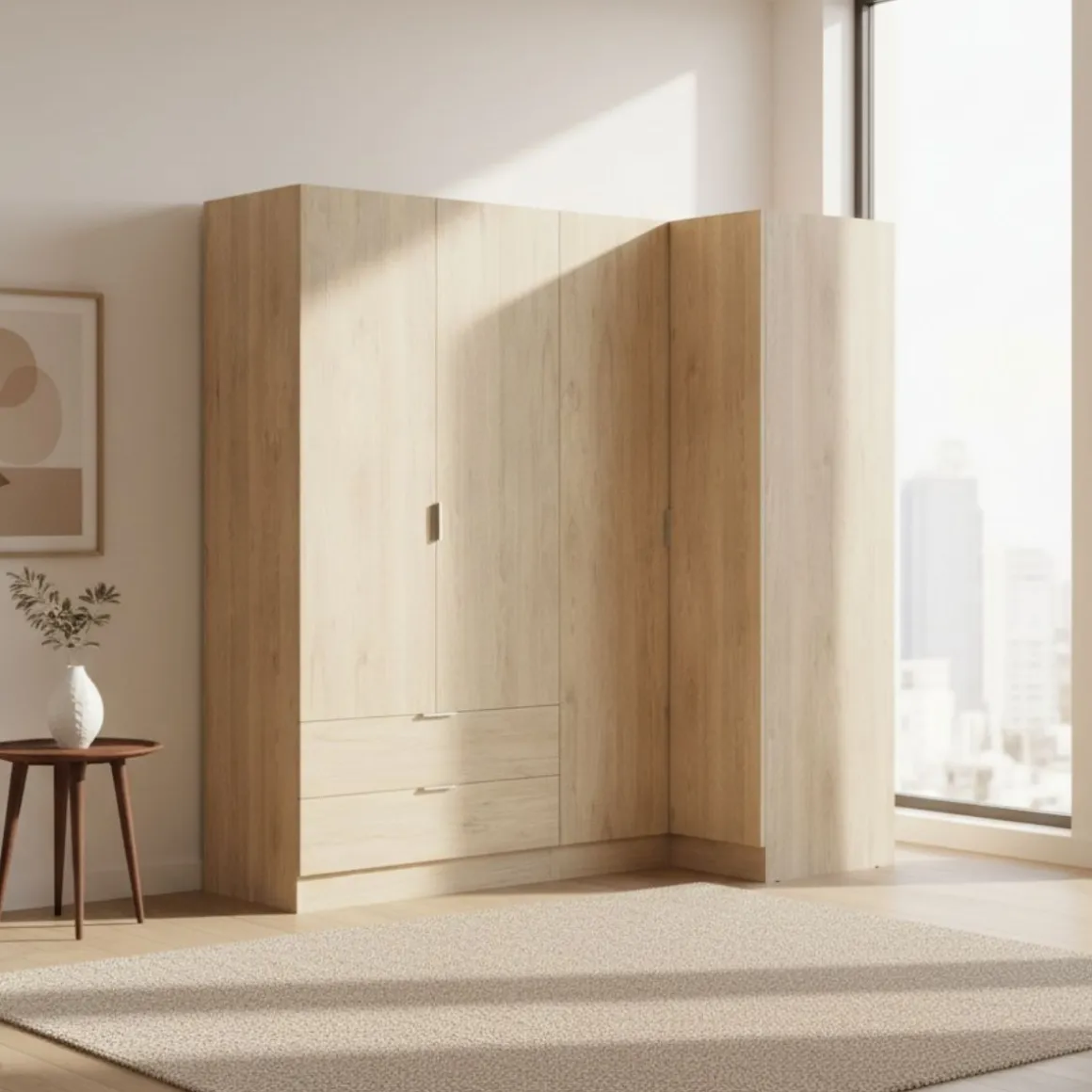 Armario esquinero Essen 2 módulos 4 puertas natural 184x174x91 cm
