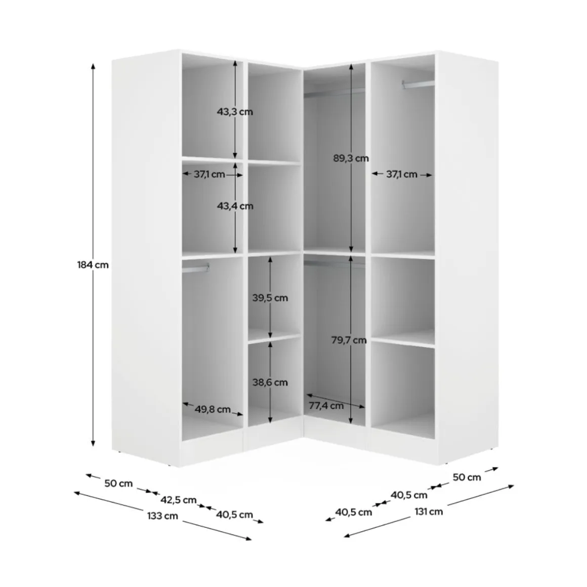 Armario esquinero Essen 4 puertas batientes blanco 184x133x131 cm