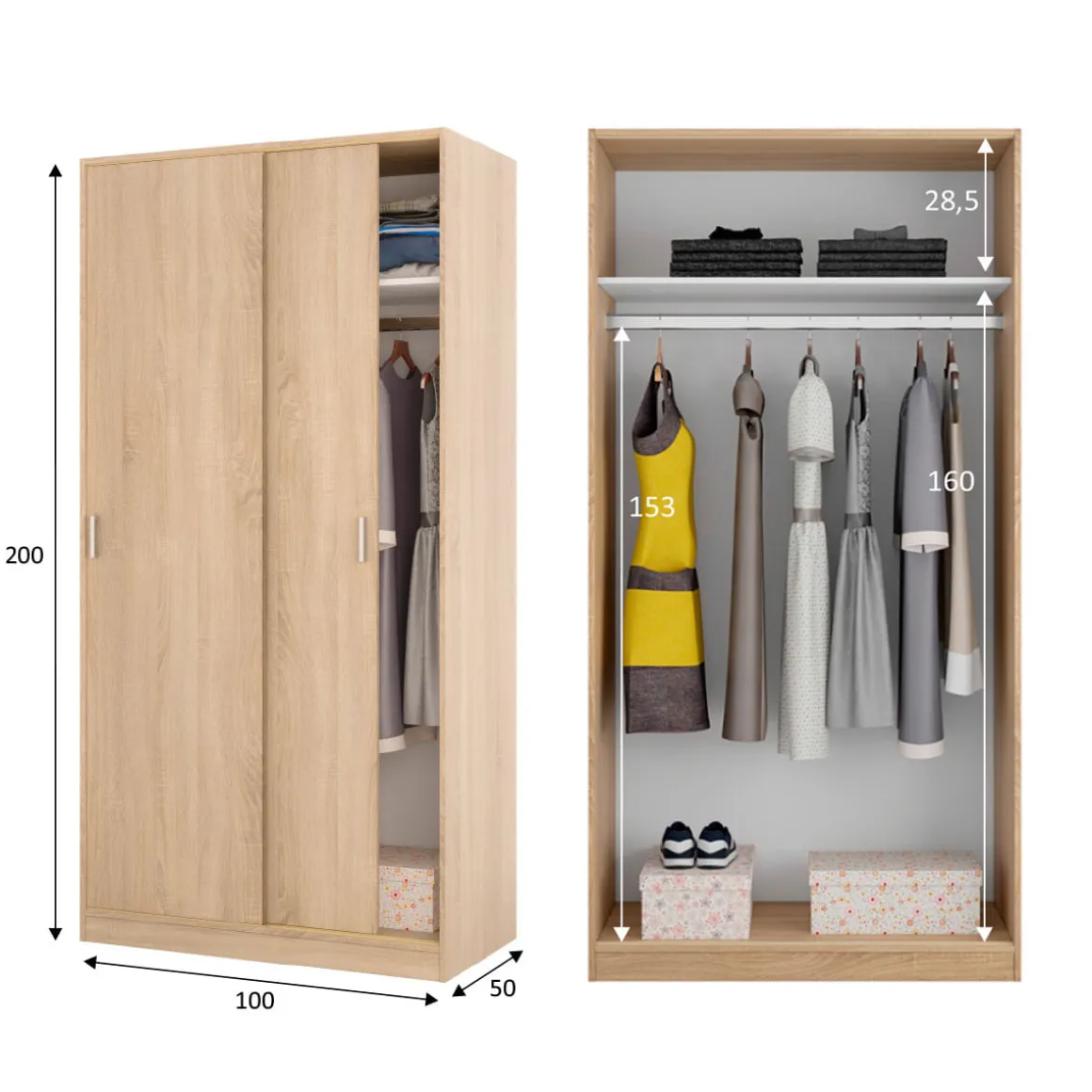 Armario Max 2 puertas correderas roble 200x100x50 cm