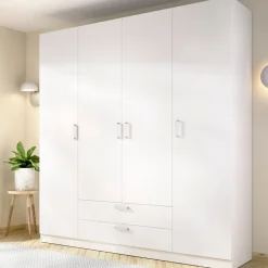 Armario Maxi 4 puertas + barra + 2 cajones + 9 compartimentos blanco 215x200x52 cm