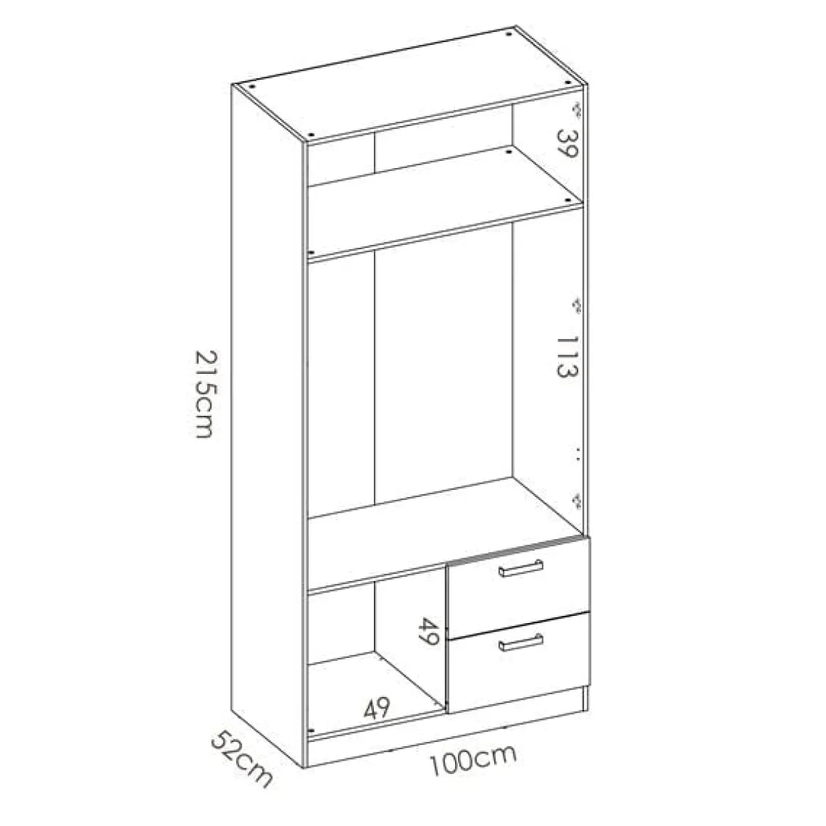 Armario Maxi 2 puertas abatibles con 2 cajones 215x100x52 cm